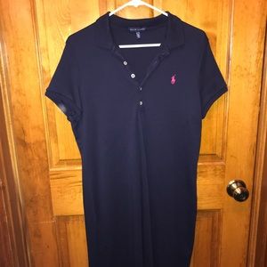 Polo long navy button front T-shirt dress